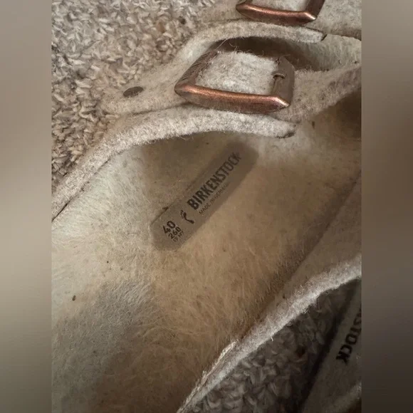 Birkenstock Wool Felt Beige Arizona Comfort Slides - Picture 4 of 4